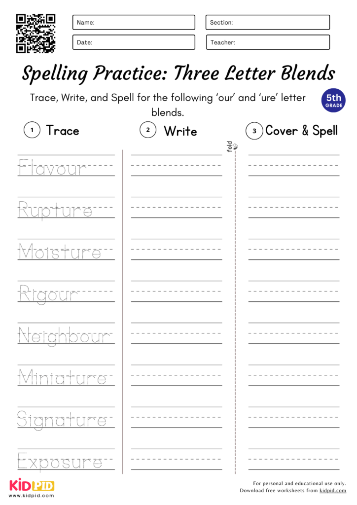 Three Letter Blends Worksheet for Grade 5