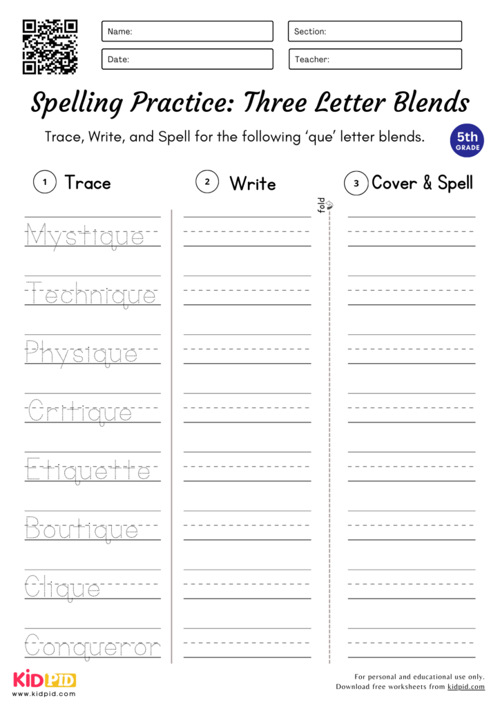  Three Letter Blends Worksheet for Grade 5