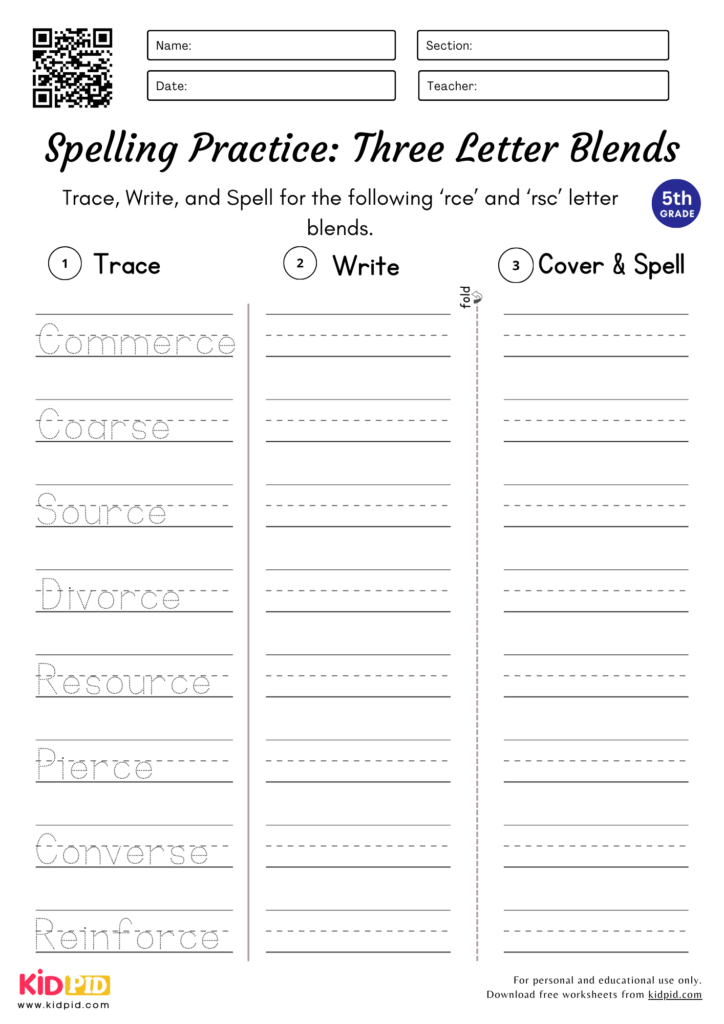 Three Letter Blends Worksheet for Grade 5