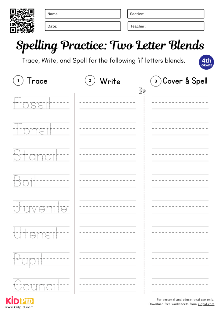Two Letter Blends Worksheets for Grade 4