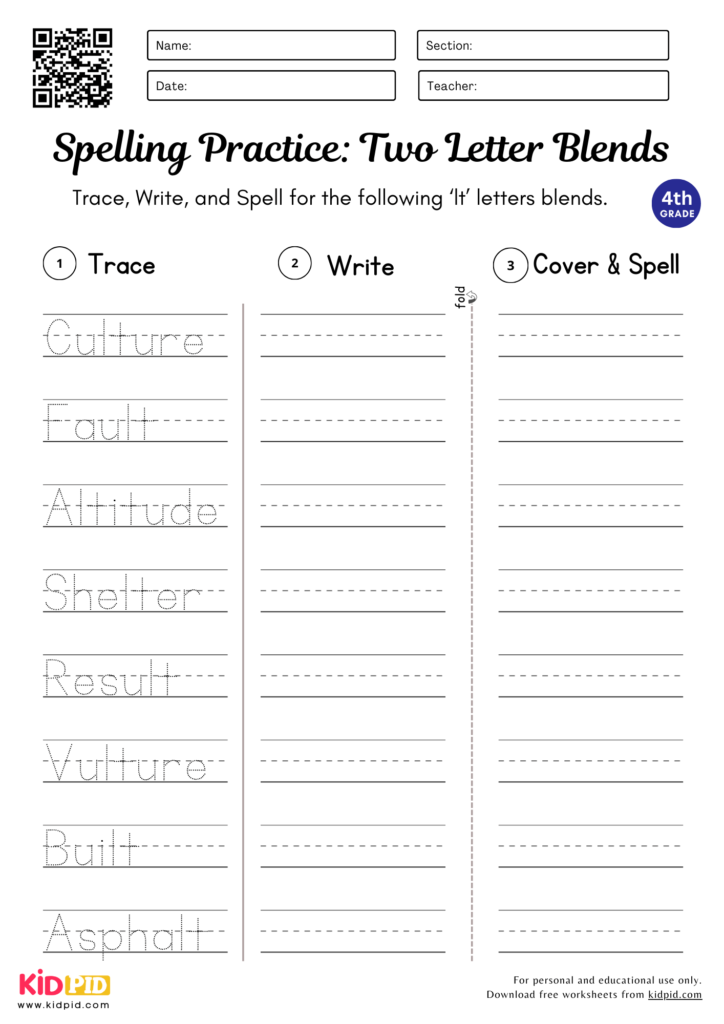 Two Letter Blends Worksheets for Grade 4