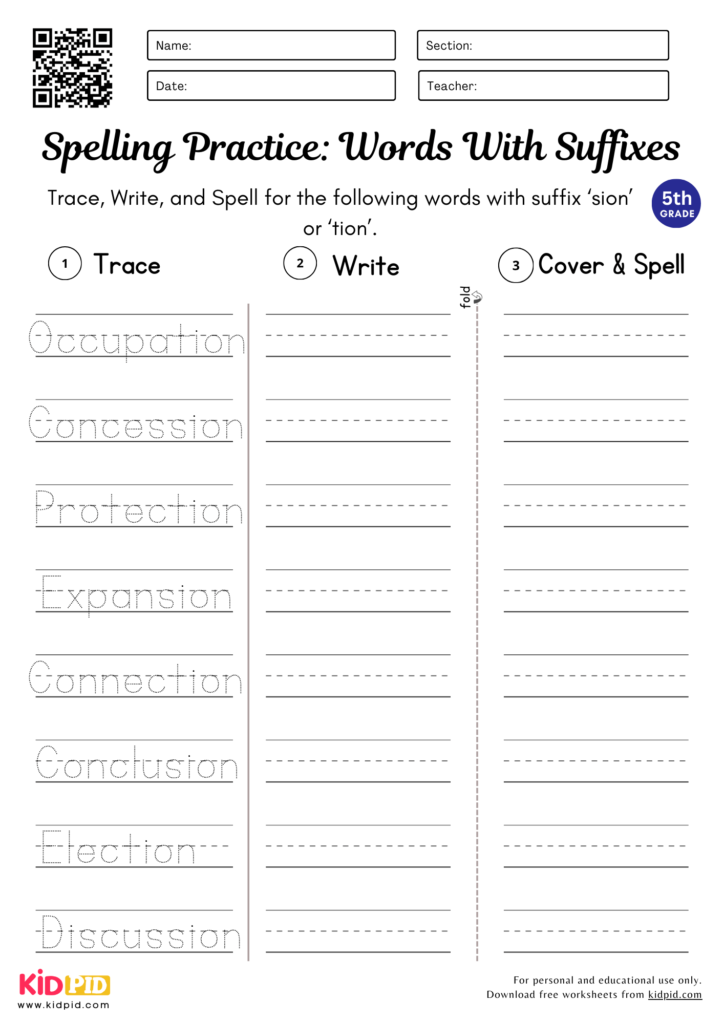 Words with Suffixes Worksheet for Grade 5