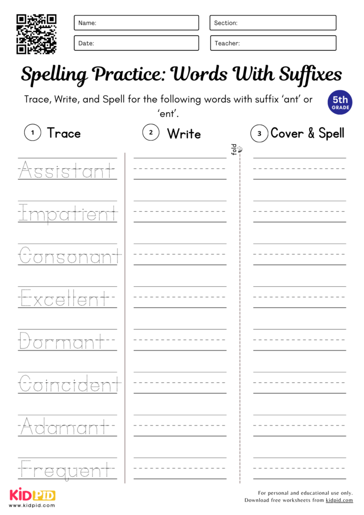 Words with Suffixes Worksheet for Grade 5