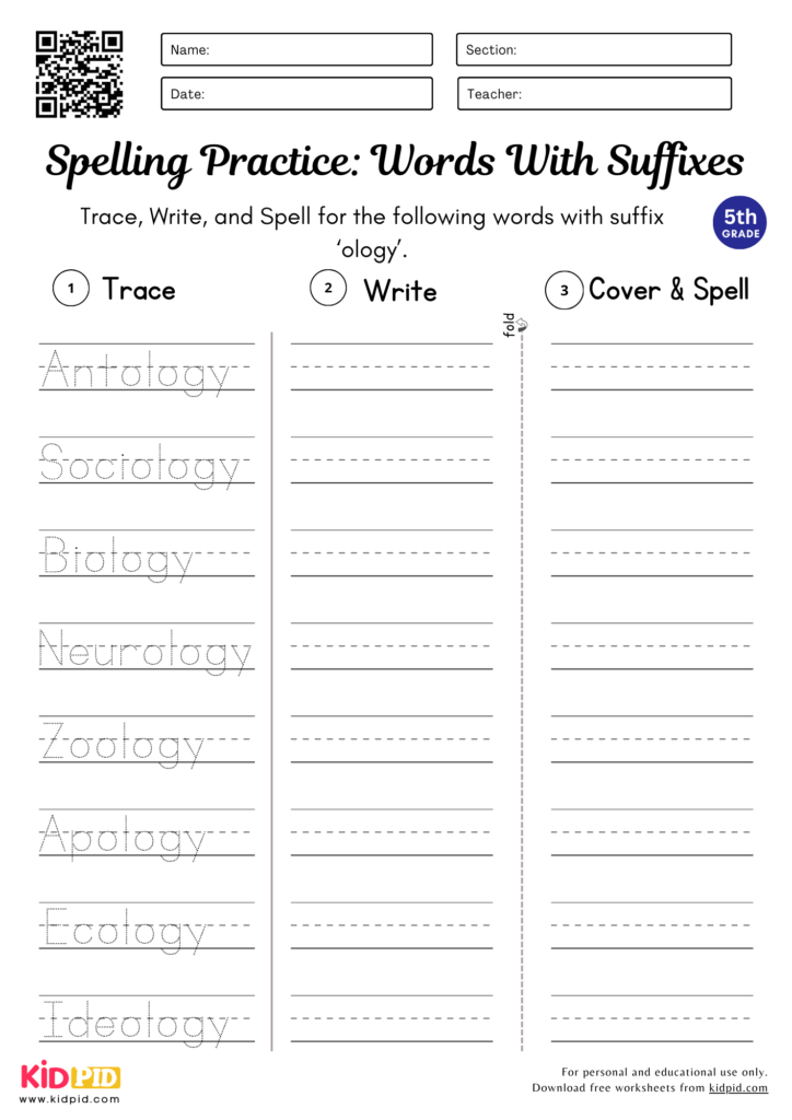 Words with Suffixes Worksheet for Grade 5