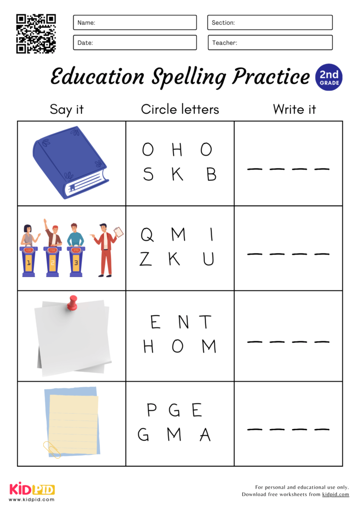 4 Letter Education Spelling Practice For Grade 2
