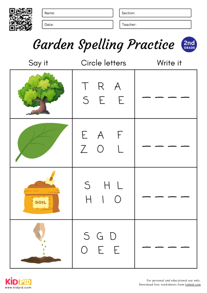 4 Letter Garden Spelling Worksheet For Grade 2