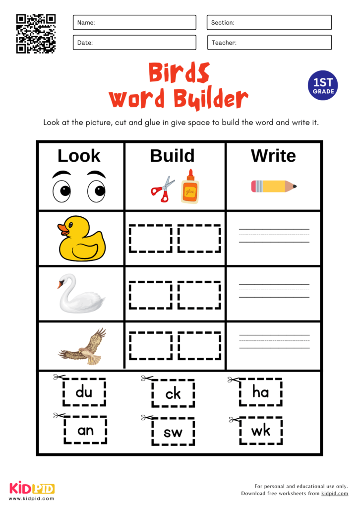 Birds Word Builder Worksheet For Grade 2