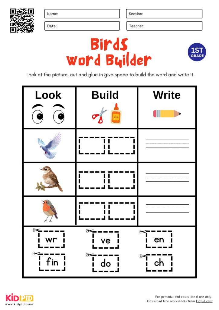 Birds Word Builder Worksheet For Grade 2
