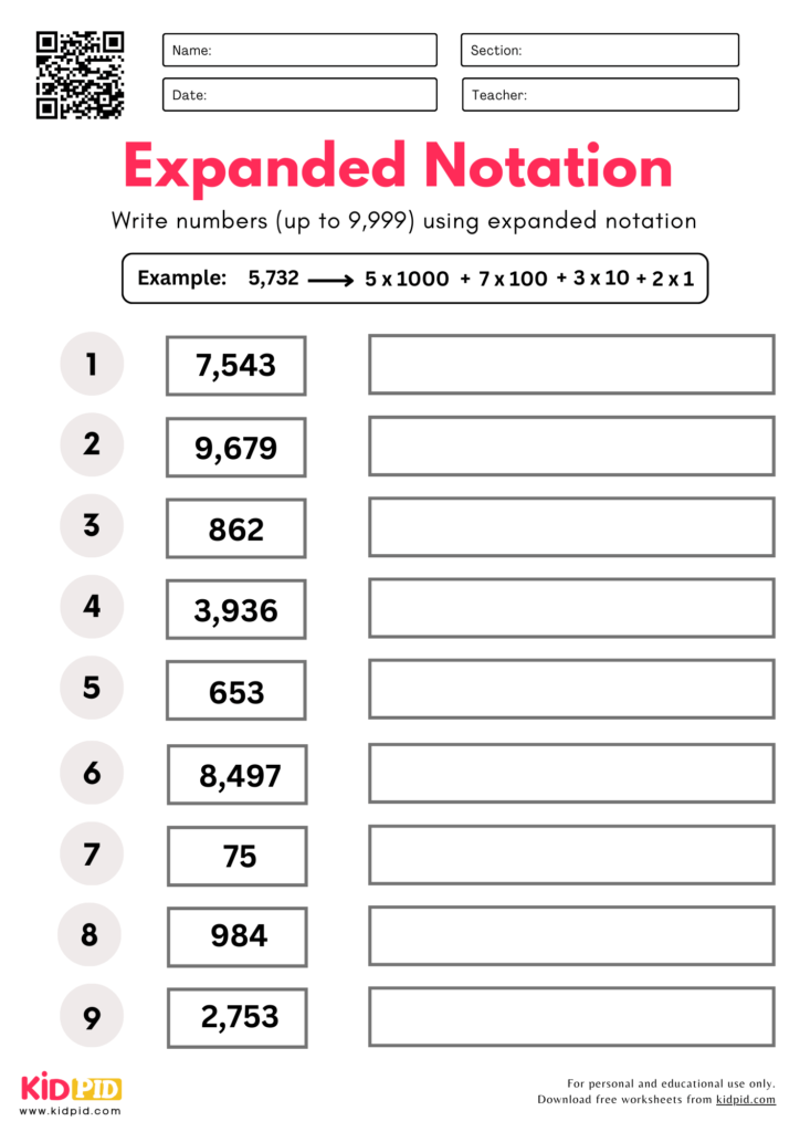Convert Normal to Expanded Notation Place Value Worksheets For Grade 3