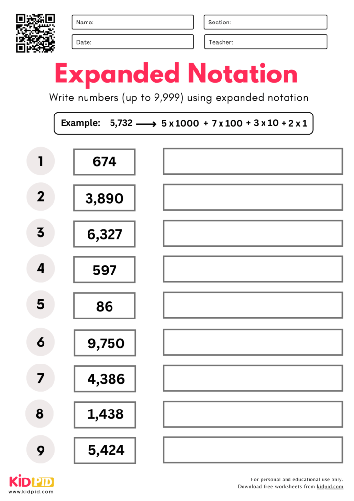 Convert Normal to Expanded Notation Place Value Worksheets For Grade 3