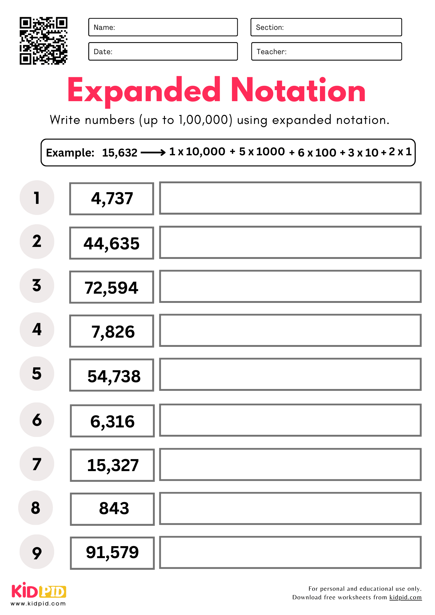 Convert Standard to Expanded Notation Place Value Worksheets For Grade 4