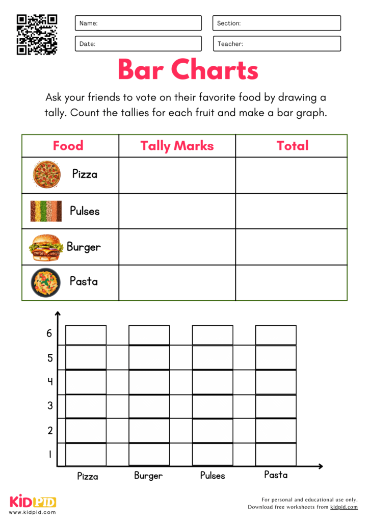 Data Collection & Bar Chart Worksheet For Grade 1