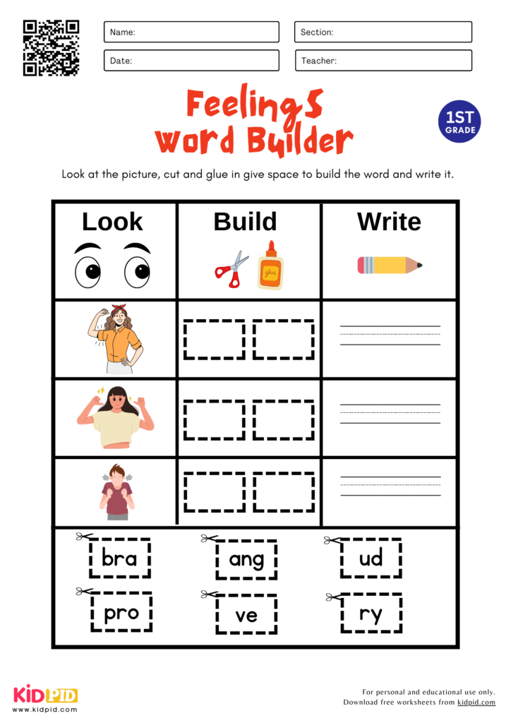 Feelings Word Builder Worksheet For Grade 2