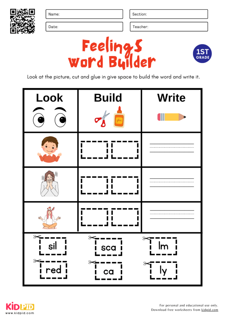Feelings Word Builder Worksheet For Grade 2