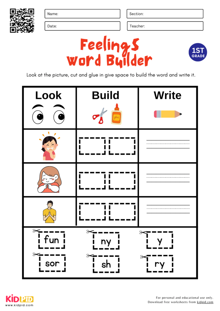 Feelings Word Builder Worksheet For Grade 2