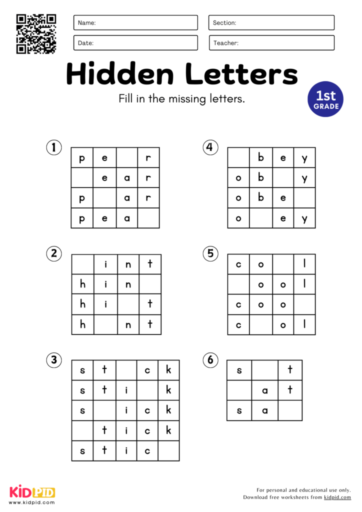 Hidden Letters Worksheet for Grade 1