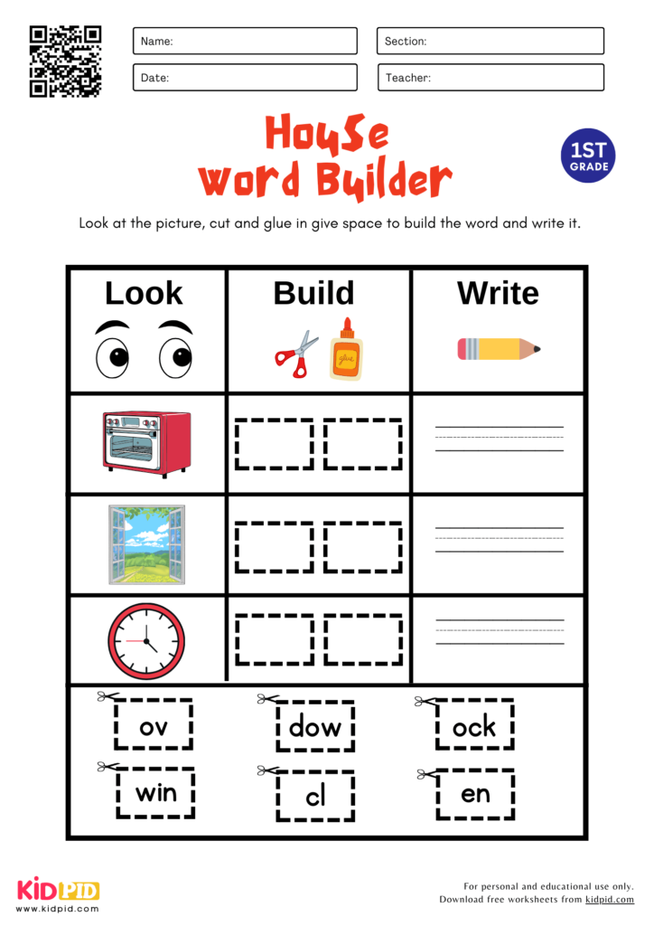 House Word Builder Worksheet For Grade 1