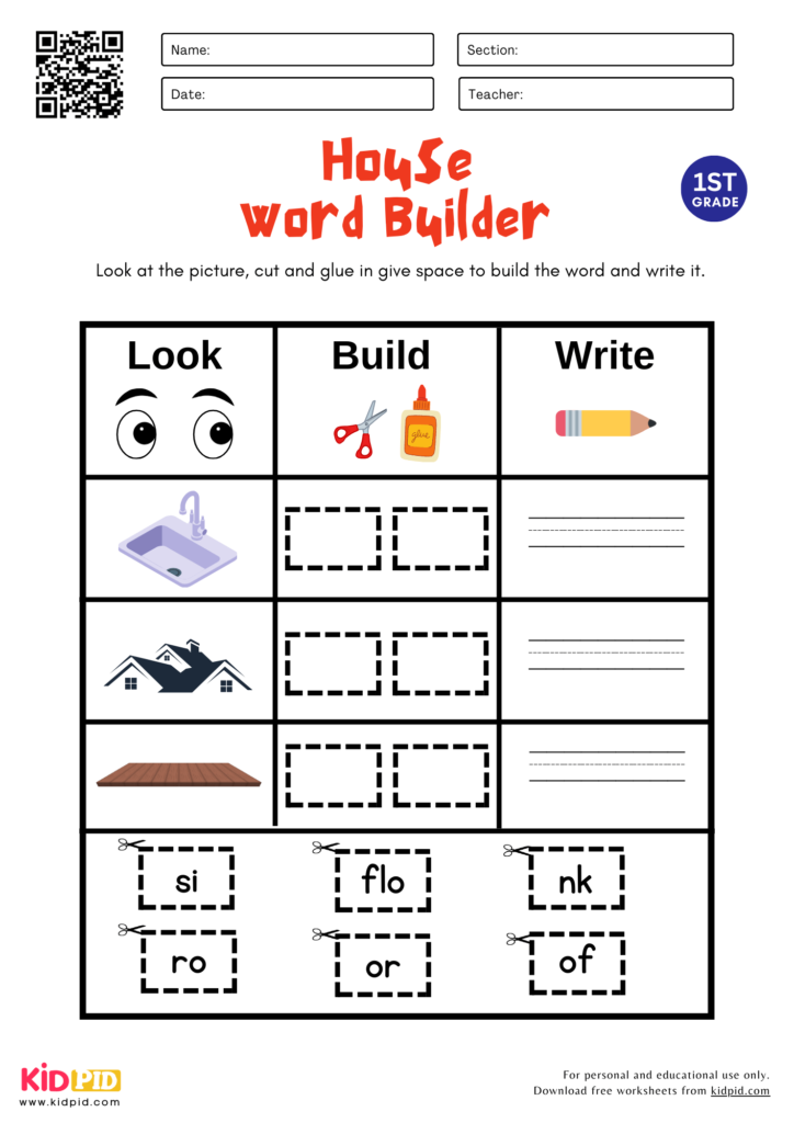 House Word Builder Worksheet For Grade 1