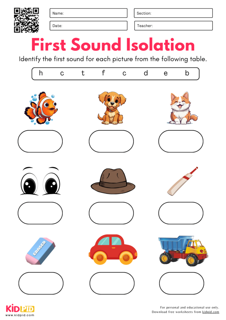Initial Phoneme Isolation Worksheet For Kindergarten
