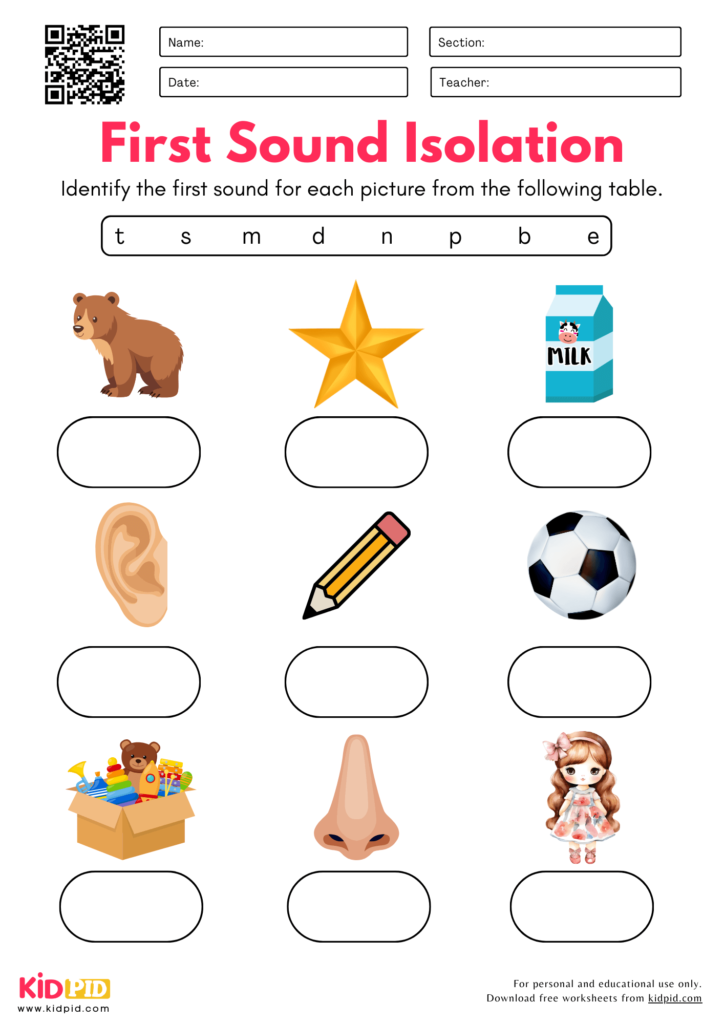 Initial Phoneme Isolation Worksheet For Kindergarten