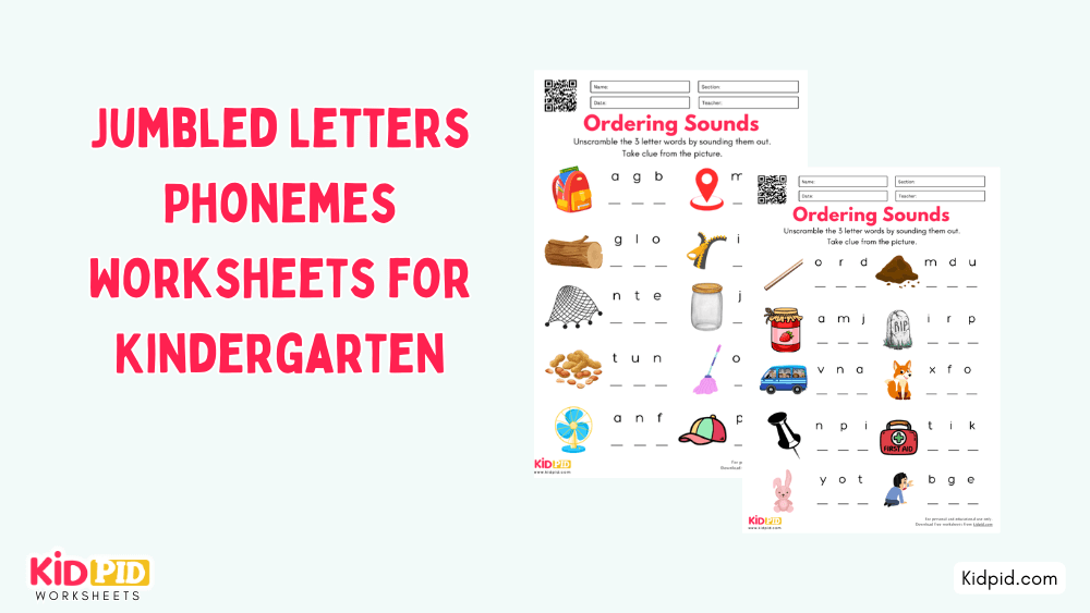 Jumbled Letters Phonemes Worksheets for Kindergarten