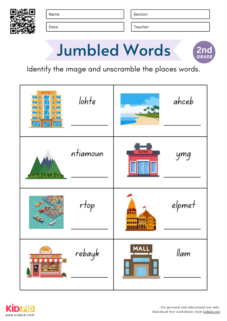 Jumbled Places Words Worksheet for Grade 2