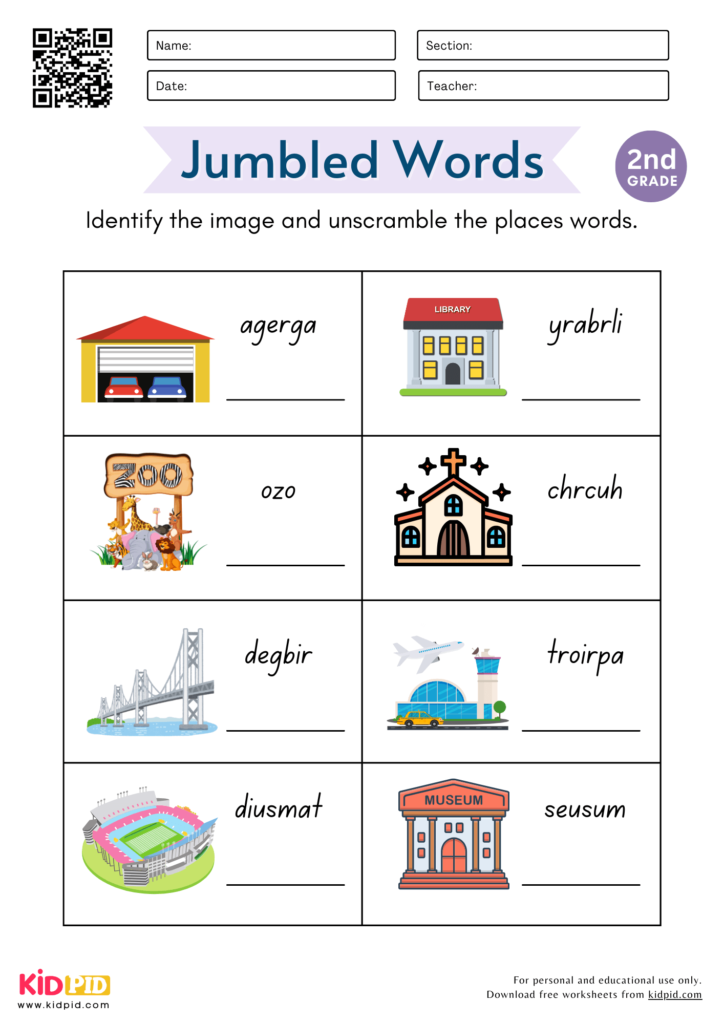 Jumbled Places Words Worksheet for Grade 2