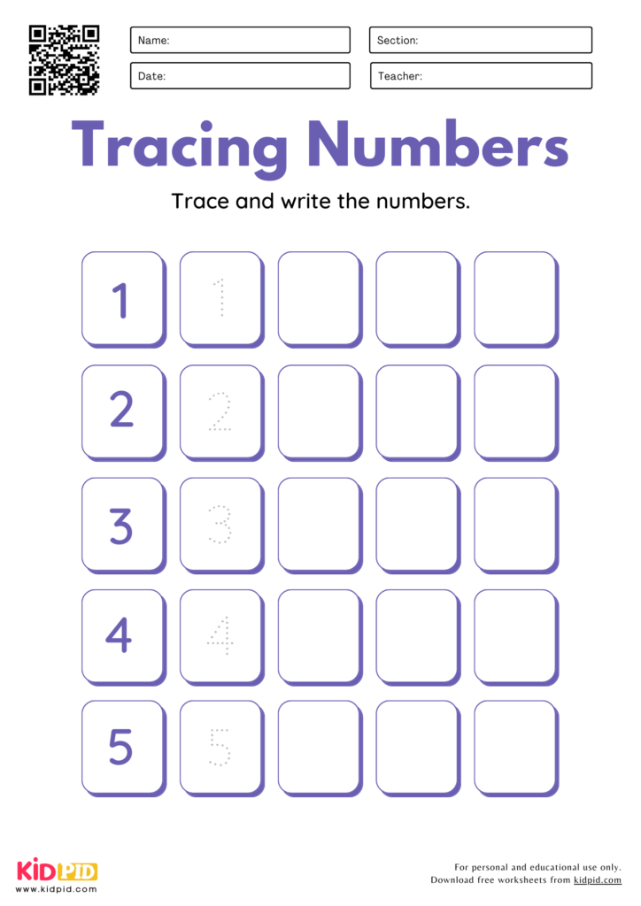Number Tracing & Writing (1-25) Worksheets for Grade 1