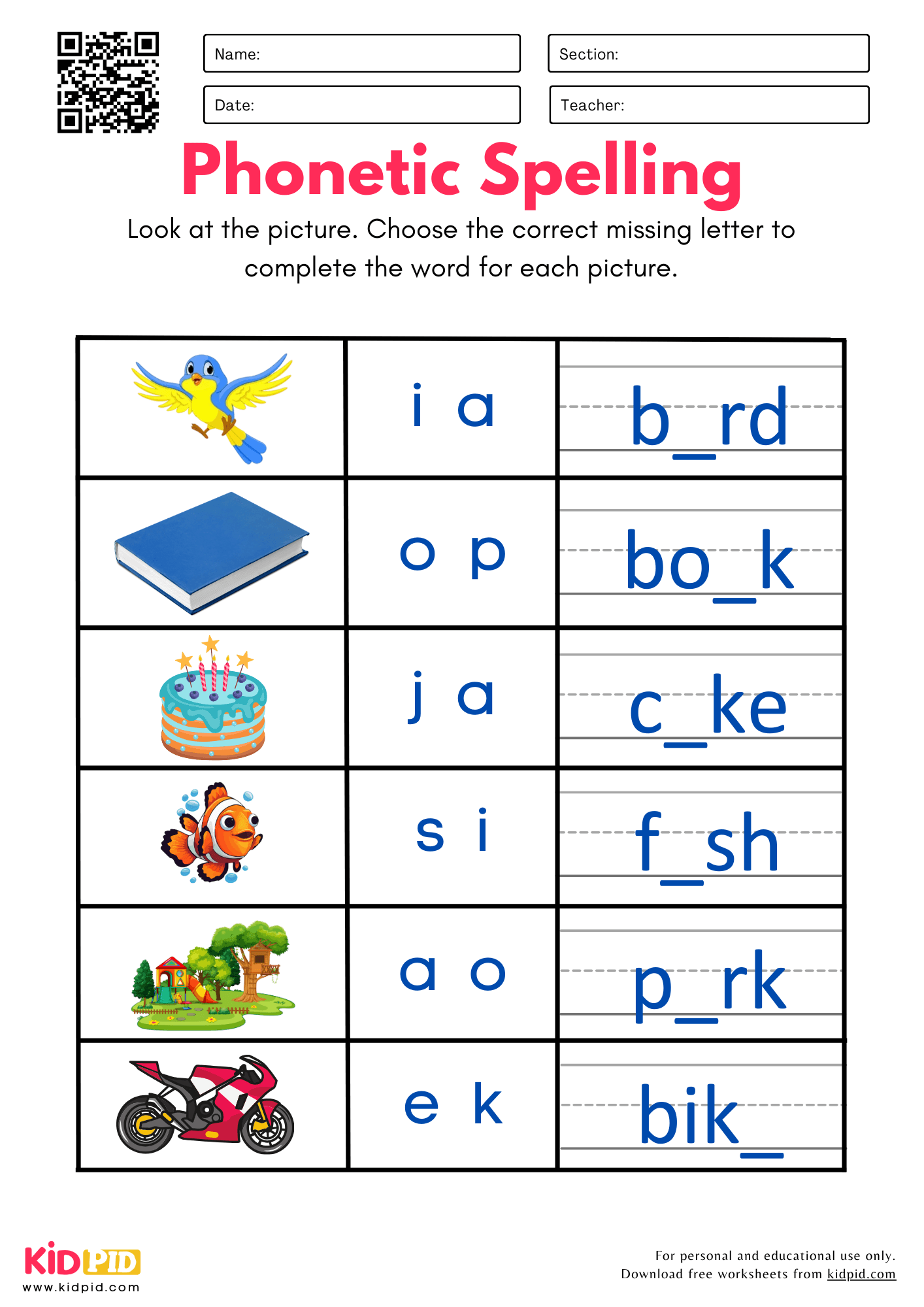 Spelling Worksheet For Kindergarten Kidpid