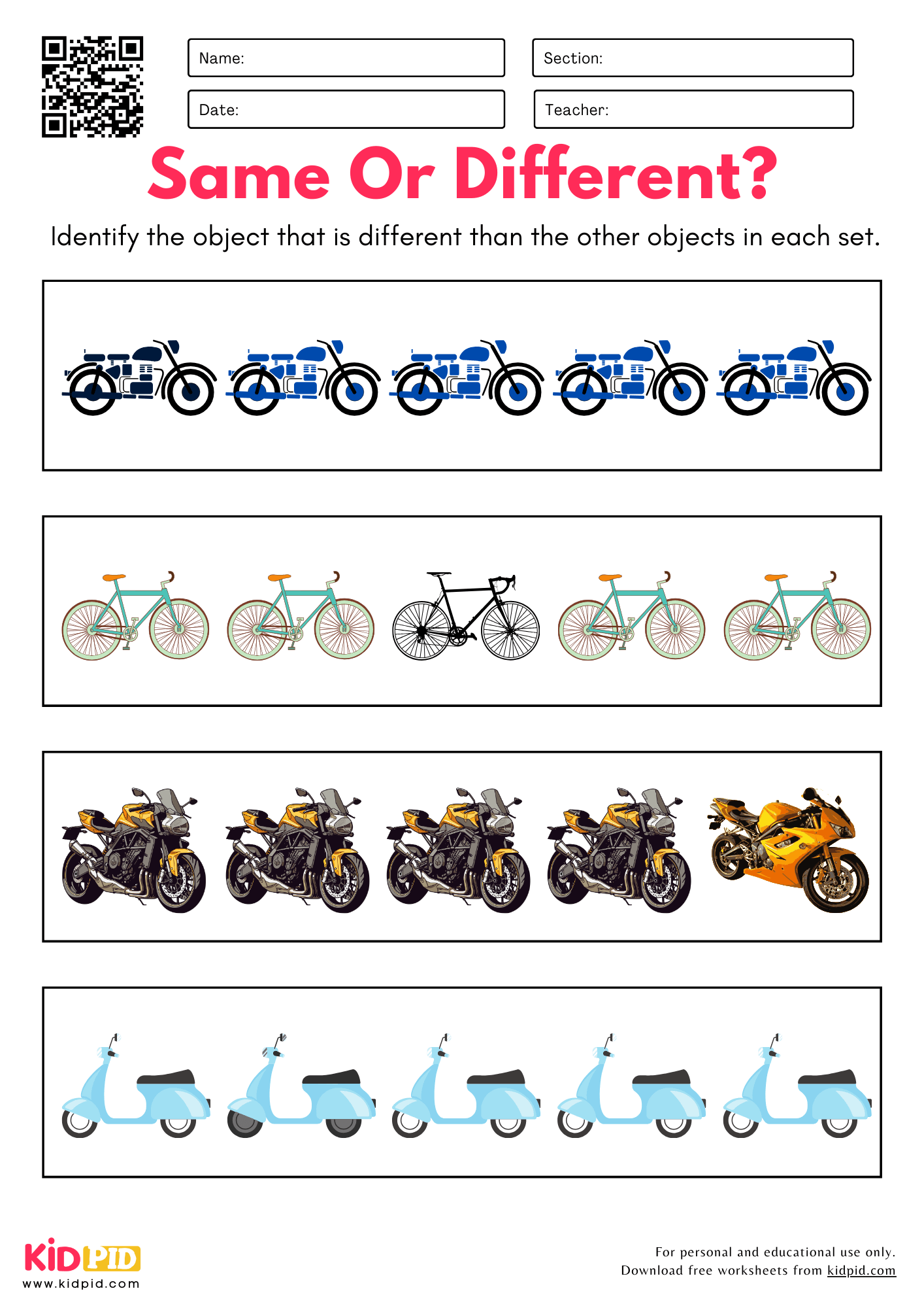 Same or Different Worksheets For Grade 1 - Kidpid