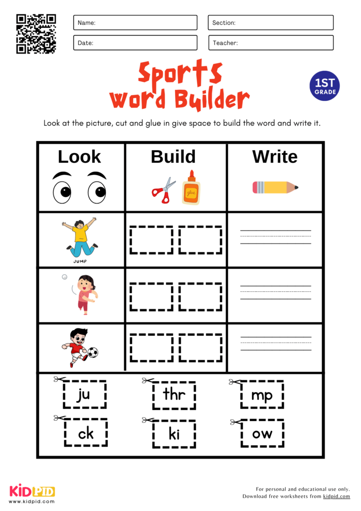 Sports Word Builder Worksheet For Grade 1