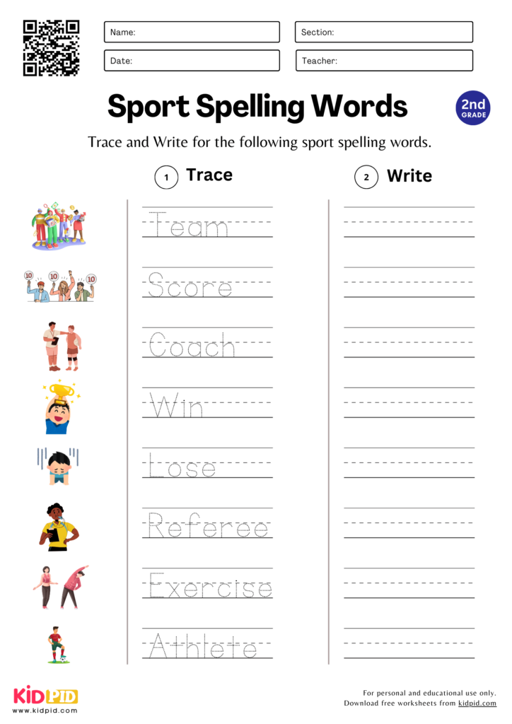 Trace & Write Spelling Words Worksheet For Grade 2