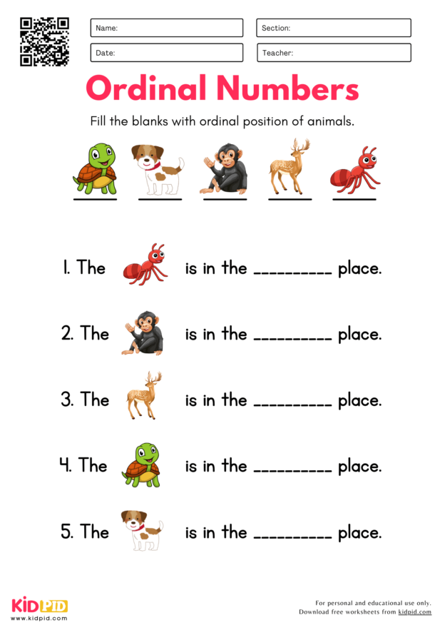 Write Ordinal Position (1-10) Worksheets For Grade 1 - Kidpid