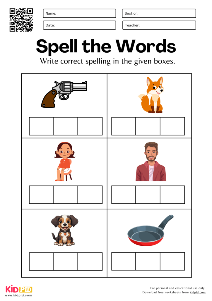 Write Spellings for Pictures Worksheet for Grade 2