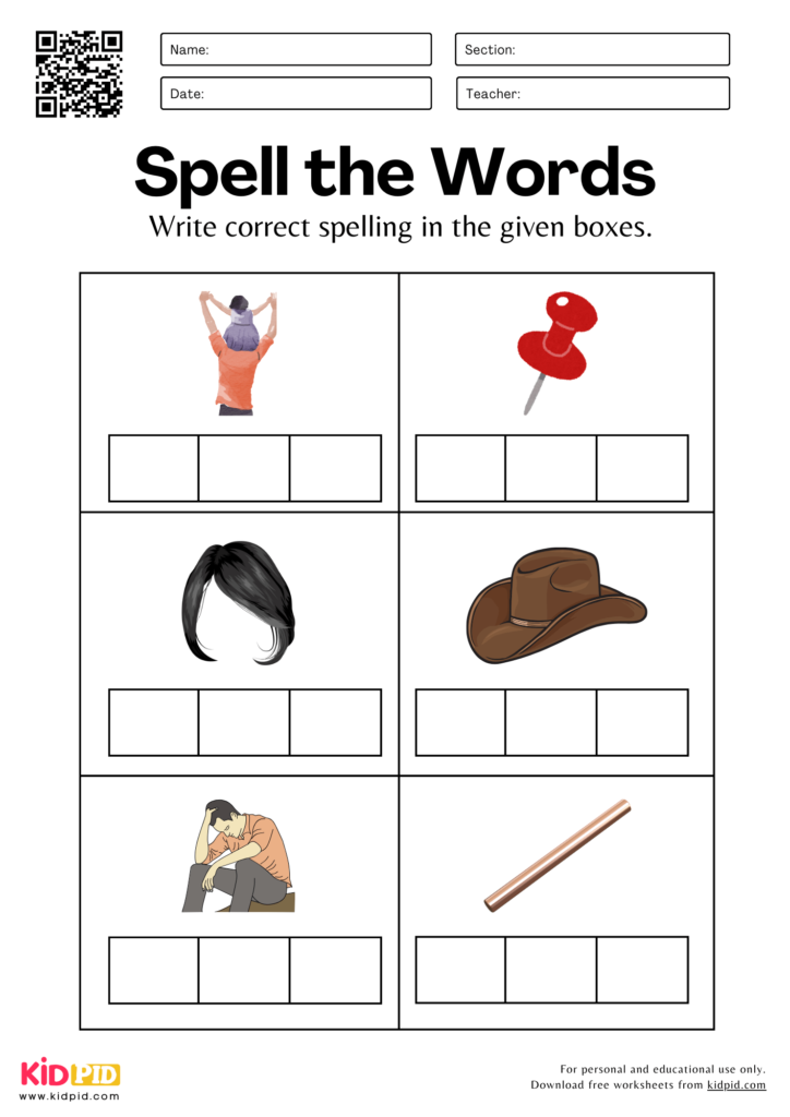 Write Spellings for Pictures Worksheet for Grade 2