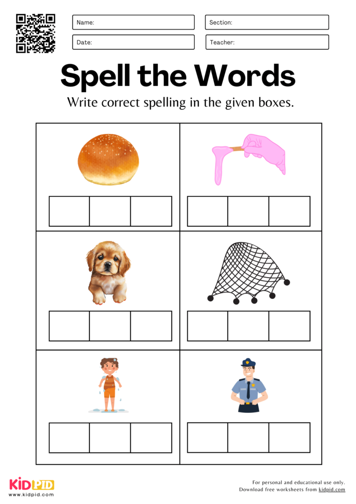 Write Spellings for Pictures Worksheet for Grade 2