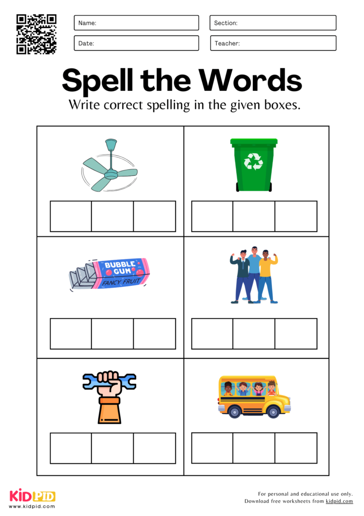 Write Spellings for Pictures Worksheet for Grade 2