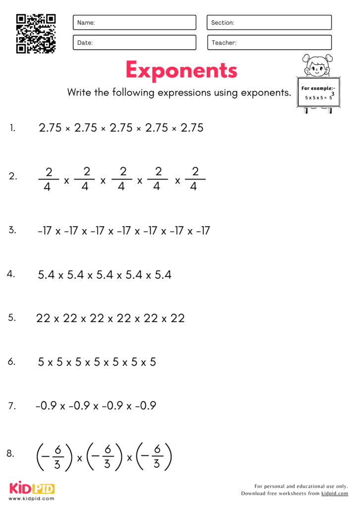 Exponents Worksheets For Grade 6 - Kidpid