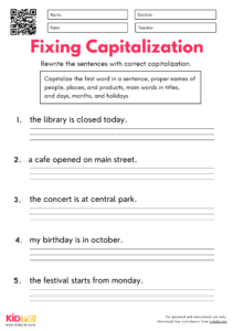 Capitalization Worksheet For Grade 4 - Kidpid