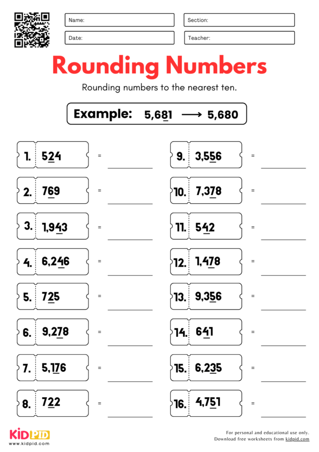 Rounding Numbers to Nearest 10 Worksheet For Grade 5 - Kidpid