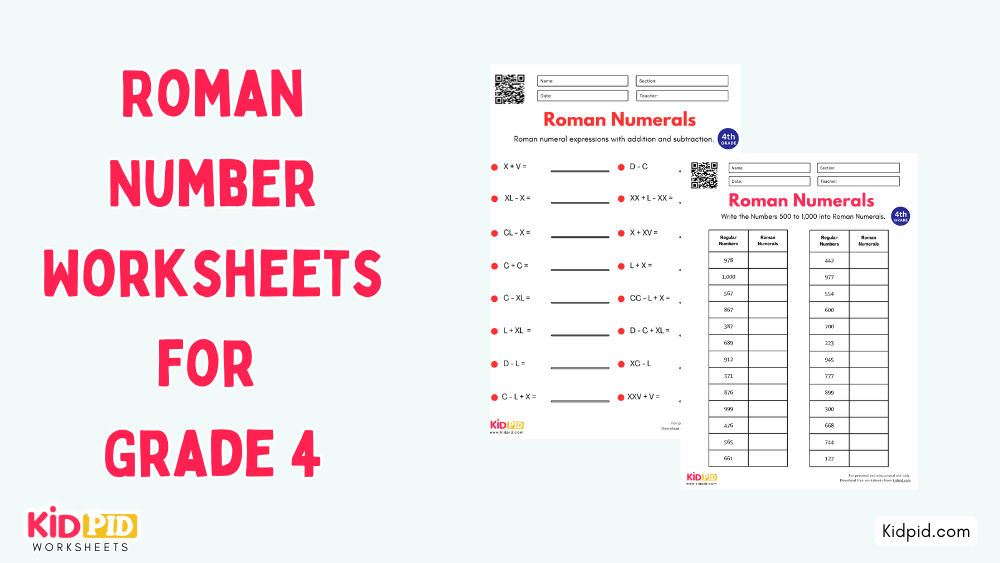Roman Number Worksheets for Grade 4