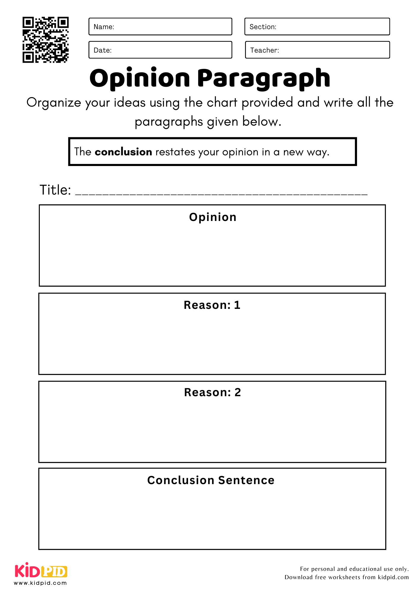 Opinion Paragraph Worksheet For Grade 2