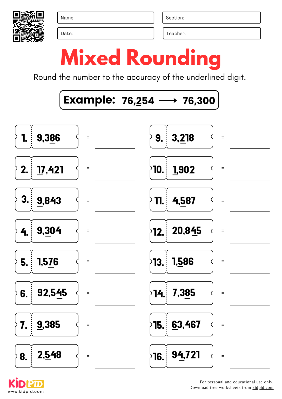 Rounding Numbers Worksheet For Grade 5 - Kidpid