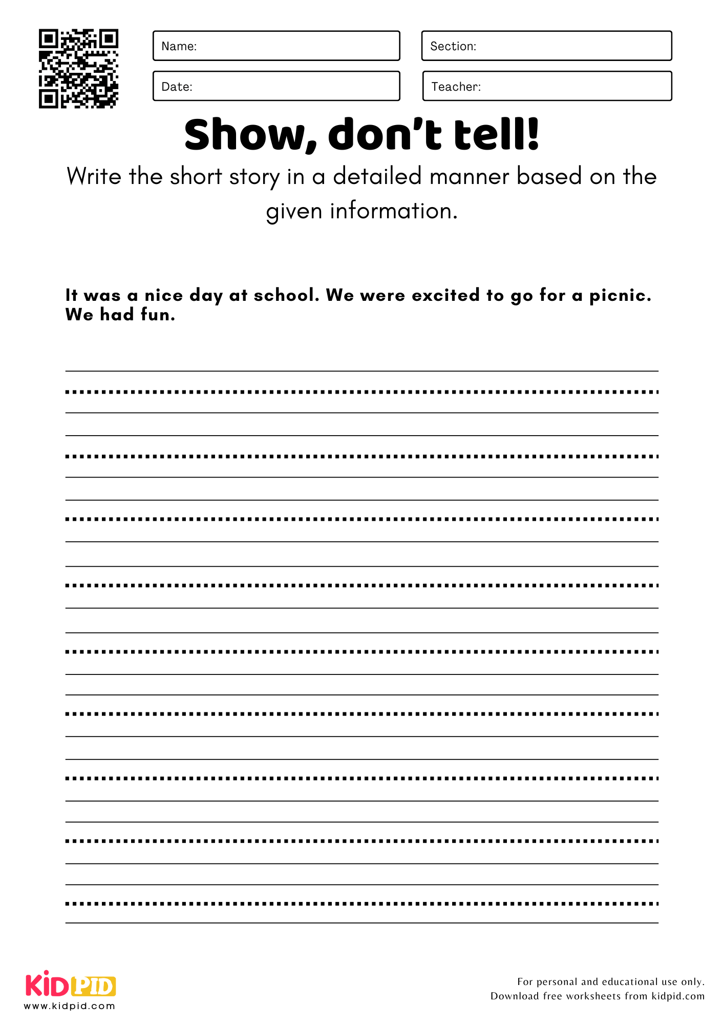 Show, don’t tell Worksheet For Grade 2
