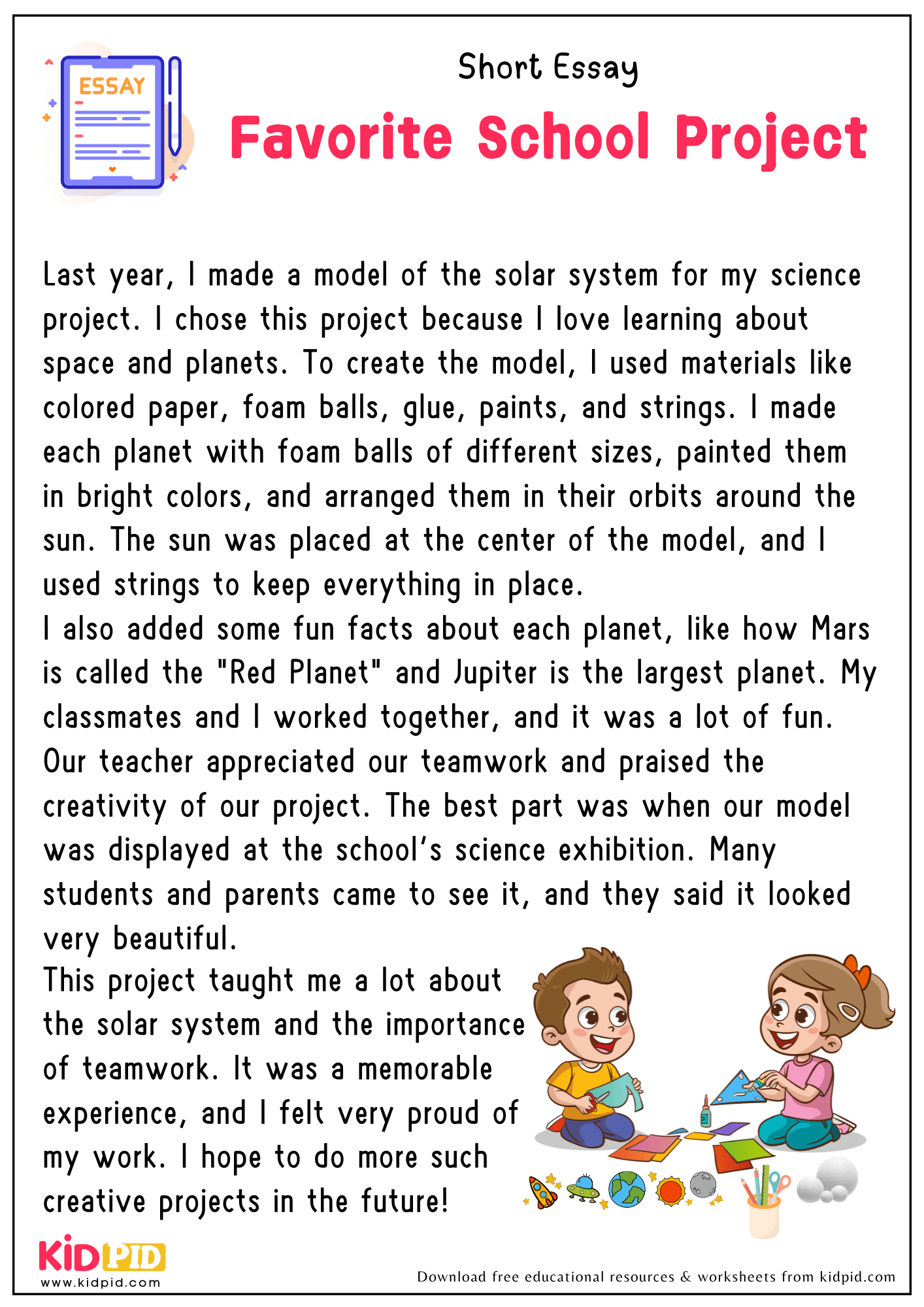 Short Essay Favorite School Project