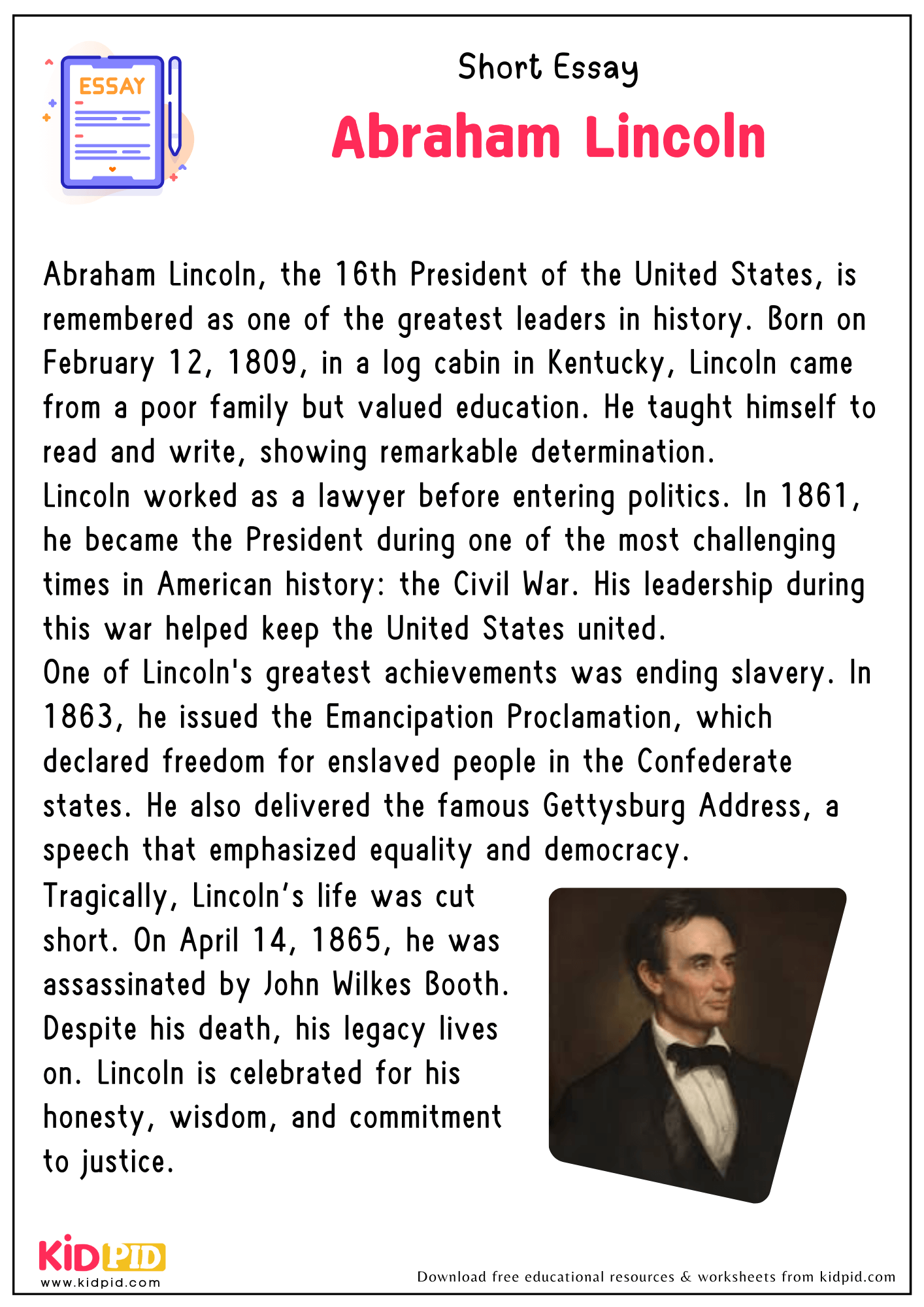 Short Essay on Abraham Lincoln