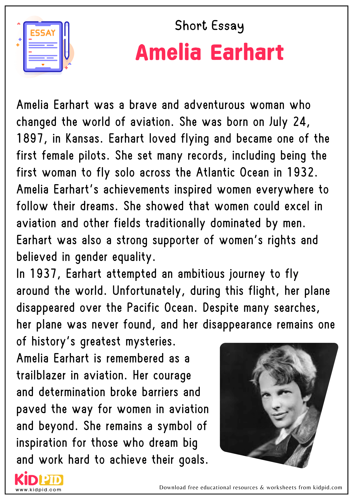 Short Essay On Amelia Earhart
