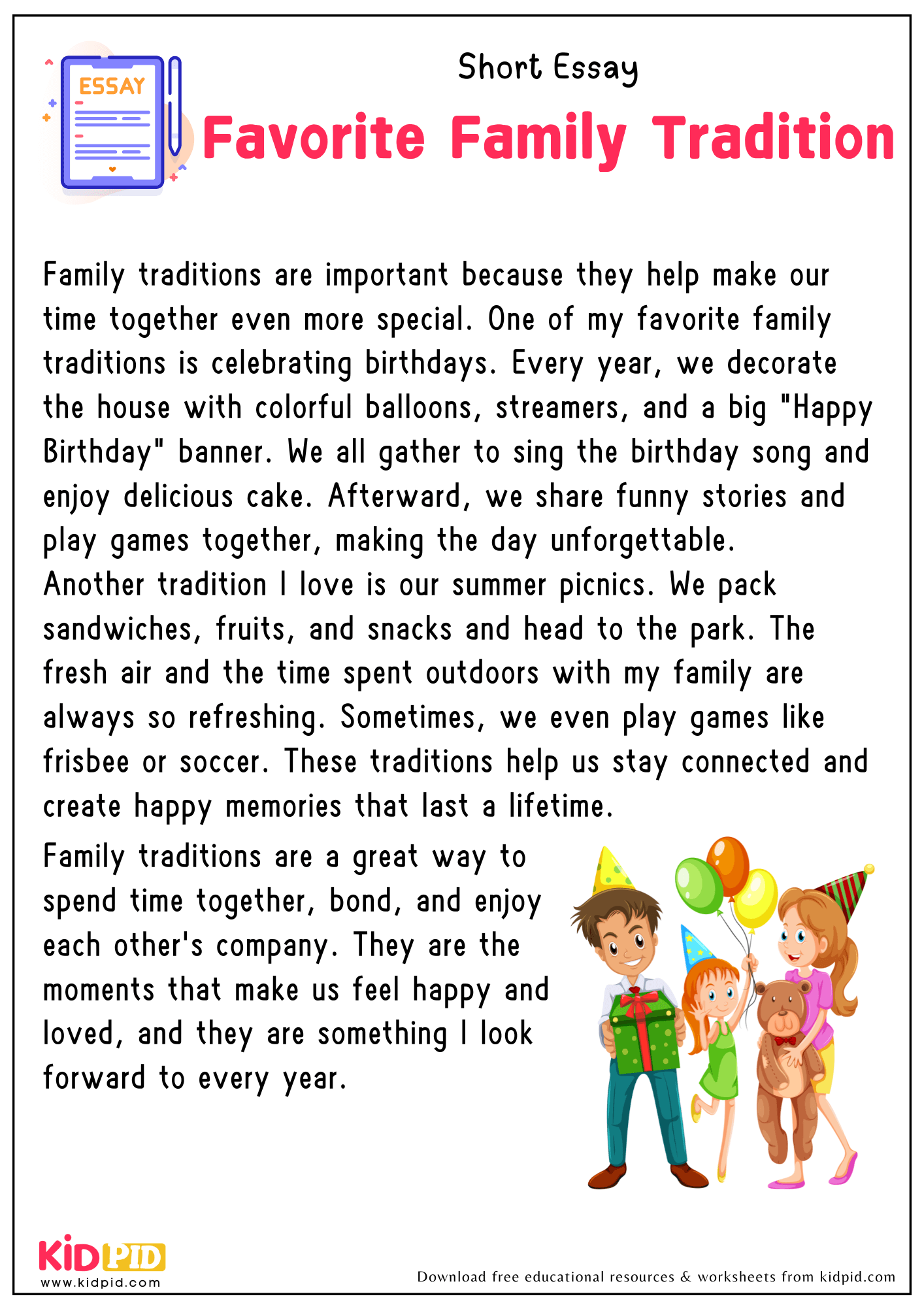 Short Essay on The Favorite Family Tradition
