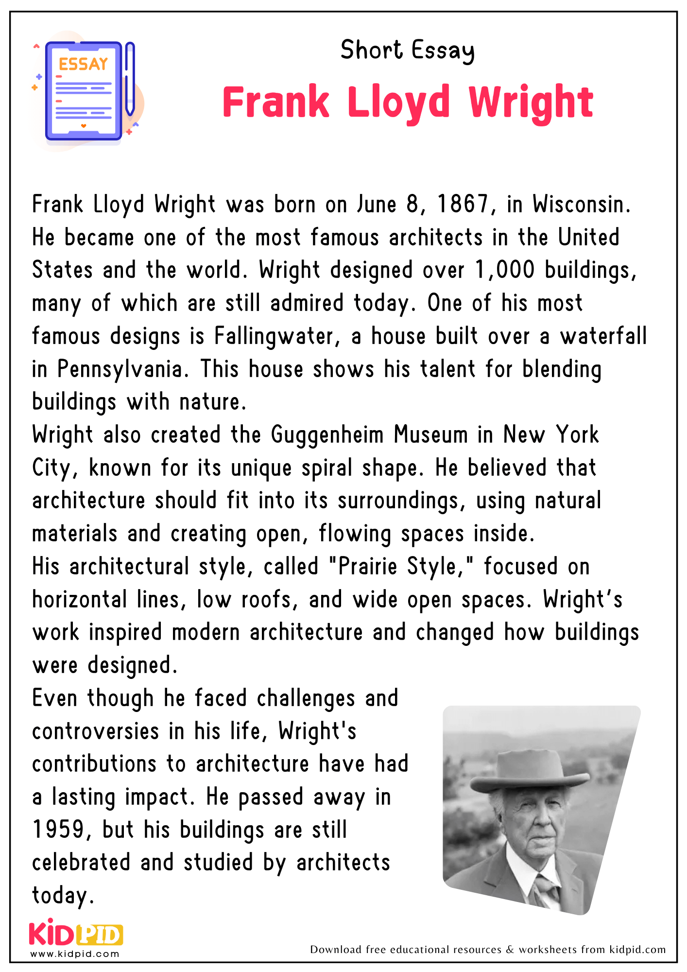 Short Essay Frank Lloyd Wright