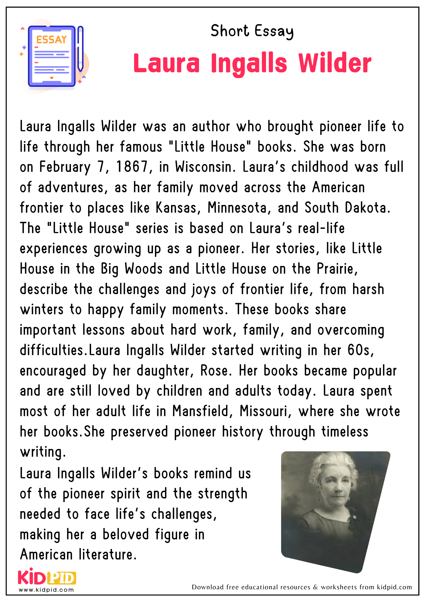 Short Essay on Laura Ingalls Wilder